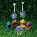 Fine Lavender Jadeite, Jadeite and Diamond Ring; and Pair of Matching Pendent Earrings