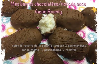 Mes barres chocolatées "façon Bounty" selon la recette du blog "1 soupçon 2 gourmandises"