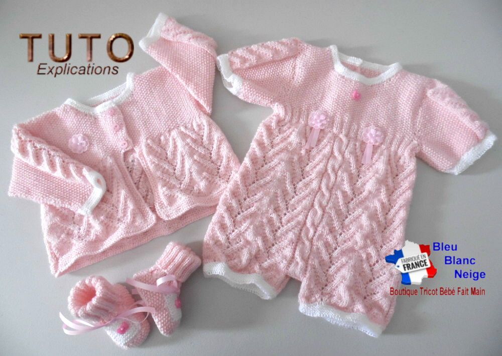 TUTO tricot bb FACILE et PREMA BOUTIQUE bebe modele layette bébé et patron a tricoter Explications brassière, bonnet, chaussons et Reborn