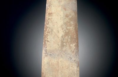 A large partially altered pale greyish-white jade ge-halberd blade, Early Western Zhou dynasty, circa 1200-1100 BC