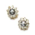 Pair of natural pearl and diamond ear clips, Bvlgari