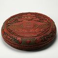 Circular box decorated with the character for spring and a bowl of treasures, Qing dynasty, Reign of the Qianlong emperor 