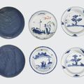 A group of six export porcelain saucer dishes with cobalt decoration, Late Ming-Transitional period