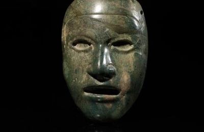 A rare Aztec green stone mask of a dignitary, Mexico, Post- Classic Period, 1325-1521 BC