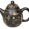 A black laquered Yixing-teapot. Dutch, end of 18th century