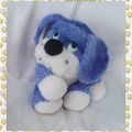 Doudou Peluche Chien Assis Bleu Et Blanc Vintage CP