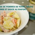 Salade de pommes de terre, truite fumé et sauce au raifort