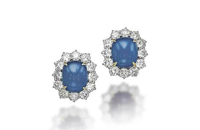 A pair of sapphire and diamond earrings, by Bulgari