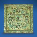 A rare turquoise-inlaid square bronze mirror, Western Han dynasty (206 BC - AD 25)