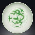 A rare green-enamelled 'Dragon' dish, Zhengde six-character mark in underglaze blue within a double circle and of the period