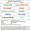 Menus du restaurant scolaire du 18 au 22 mars 2013