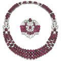 Ruby and diamond necklace and a brooch, circa 1935