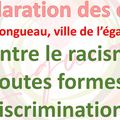 La déclaration des élus contre le racisme et toutes formes de discrimination.