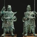 A large pair of bronze dvarapala gate guardians, Ming dynasty