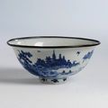 Bowl, porcelain painted in underglaze blue with figures in landscape, China, Ming dynasty, mid 17th century