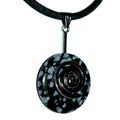 Pendentif Pi OBSIDIENNE NEIGE 8 D.30 mm - Support ARGENTE 