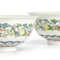 An extremely fine and rare pair of famille-rose 'bats and double-gourds' bowls, Marks and period of Yongzheng (1723-1735)
