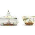 An early Meissen octagonal sugar bowl and cover and a teabowl, circa 1718