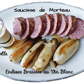 Endives braisées au vin blanc, saucisse de Morteau et crème de cancoillotte