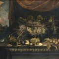 Attribué à Francisco Barrera (Actif entre 1625 et 1657), Nature morte à la coupe de raisins, aux figues et divers fruits disposé