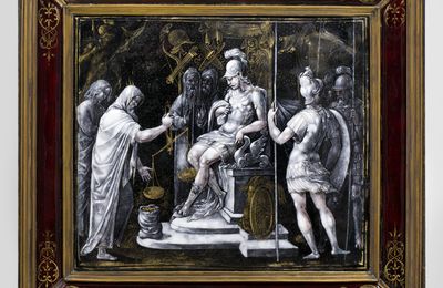 Alexander Weighing Gifts for his Tutor Leonidas, Jean III Pénicaud, Limoges, mid-16th century