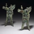 A rare pair of bronze ritual wine vessels, jue, late Shang dynasty, 12th-11th century BC