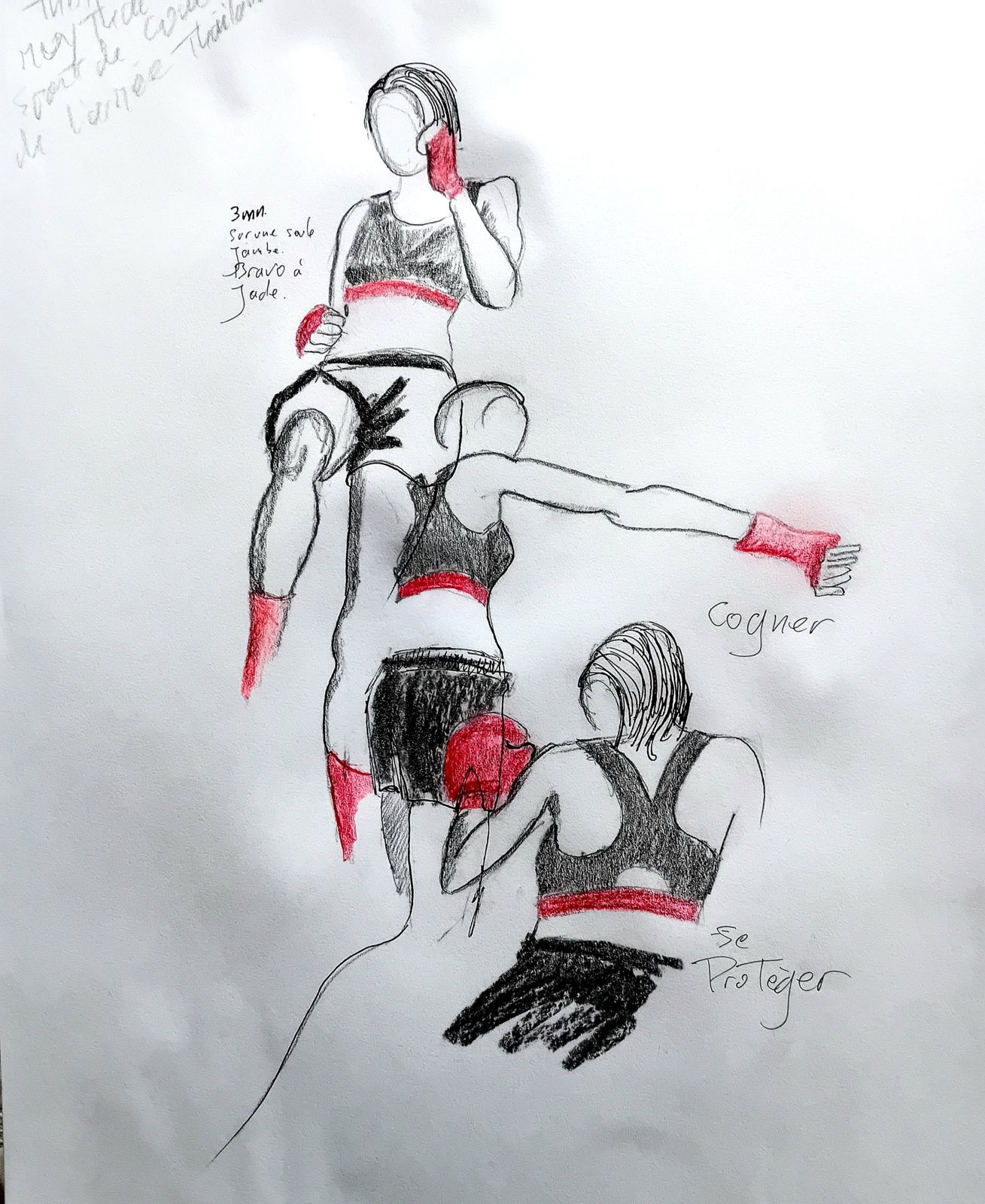 Croquis modèle vivant. Modèle féminin. Nu, Boxe. Muay-Thaï. 