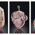 Three pink tourmaline pendants, 19th century