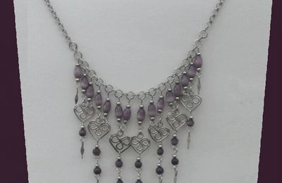 Collier Ethnique Shaya Perles Oeil de Chat Mauve Argent d'alpaca Artisanat du Pérou