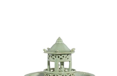A rare Longquan celadon 'pavilion and boys' basin, Ming dynasty