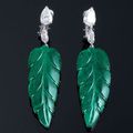 Carved Emerald Leaf Motif Earrings & Edwardian Carved Emerald Ring 