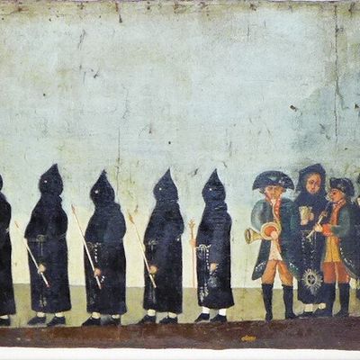 Toile de la procession des Pénitents Noirs de Villefranche de Rouergue.