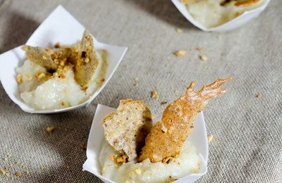 Verrine purée de topinambours et tuile aux noisettes