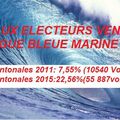 MERCI AUX ELECTEURS VENDEENS ( VAGUE BLEUE MARINE ) - CANTONALES 2015: 22,56% ( 55 887 VOIX) -Cantonales 2011:7,55% (10540 voix)