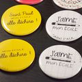 Badges, miroirs et magnets pour le marché d'automne de l'école Saint Paul (42300 Roanne)