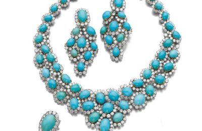 Turquoise and diamond necklace, Bulgari, a pair of earrings, Rave, and a ring