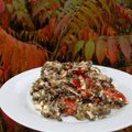 Salade de lentilles, feta, tomates, jambon, figues.