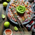 Carpaccio de thon aux achards citron à la malgache, parfumé à la coriandre et à l'huile de cacahuètes