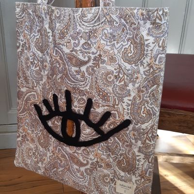 Nouveau support! Tricotin "oeil" réalisé sur un sac en toile 😉