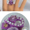 Bague Fleur Violette Strass Multicolore et Perle Nacrée Métal Couleur Violet Ajustable