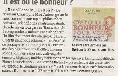Vu dans la presse : Il est où le bonheur ? - ER du 05/03/2018