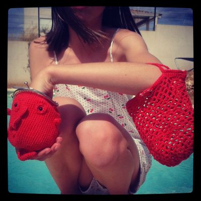Sac (filet à provisions) poisson rouge au crochet