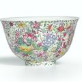 A fine and exceptional falangcai 'Mille-Fleurs' bowl, Blue enamel mark and period of Yongzheng (1723-1735)