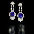 A pair of art deco sapphire and diamond pendent earrings, circa 1930