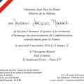 INVITATION A LA CEREMONIE D'HOMMAGE AUX FONCTIONNAIRES  POUR LA FRANCE A PARIS LE 09/11/2016