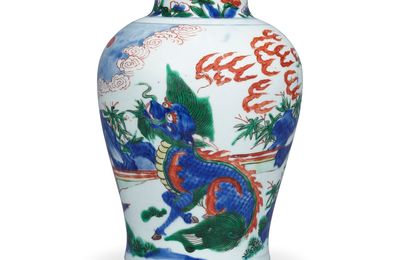 A wucai 'qilin' baluister jar, Chongzhen period, circa 1630-1650