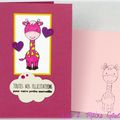 Une girafe colorisée ... des petits coeurs ... un nuage ... une carte de naissance pour fille !!