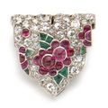 An art deco tutti frutti diamond and gem-set clip brooch, French, Cartier, circa 1925