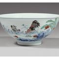 Chine. époque Yongzhen (1723-1735) Important bol en porcelaine blanche décorée en bleu sous couverte et émaux dit "doucai"