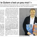 ARTICLE DU OUEST-FRANCE autour de la sortie du livre du SONGE DU GOLEM !